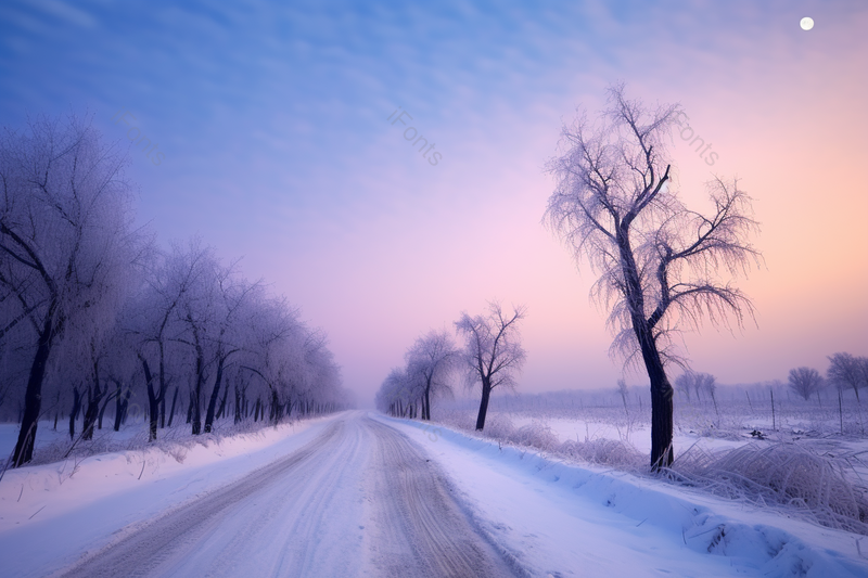 浪漫冬季枯树雪晚霞,高清,摄影图,摄影图片,图片大全,摄影图免费下载